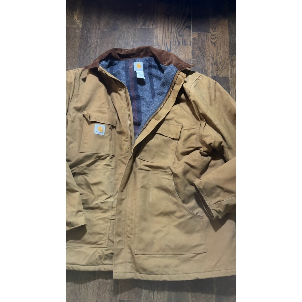 Vtg Carhartt Chore Barn Coat C04BRN Sz 54 Tall Brown Blanket Lined Made In USA